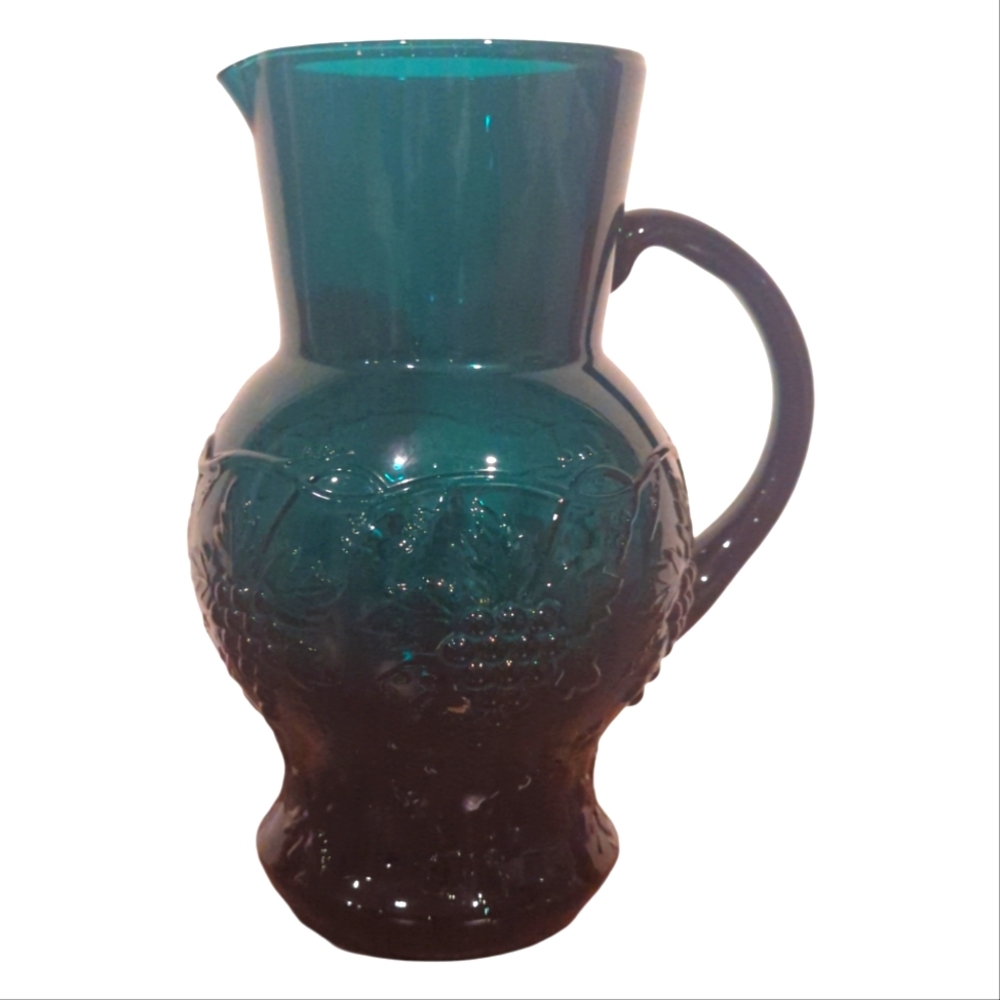 Vintage Ombre Green Glass Pitcher with Grapevines